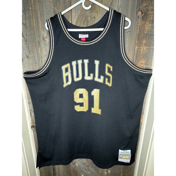 Rare Mitchell & Ness Dennis Rodman NBA Jersey Black Gold Trim XXL - Picture 1 of 10